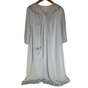 Shadow line Long Nightgown Size Large Women's Light Blue Embroidery Vintage